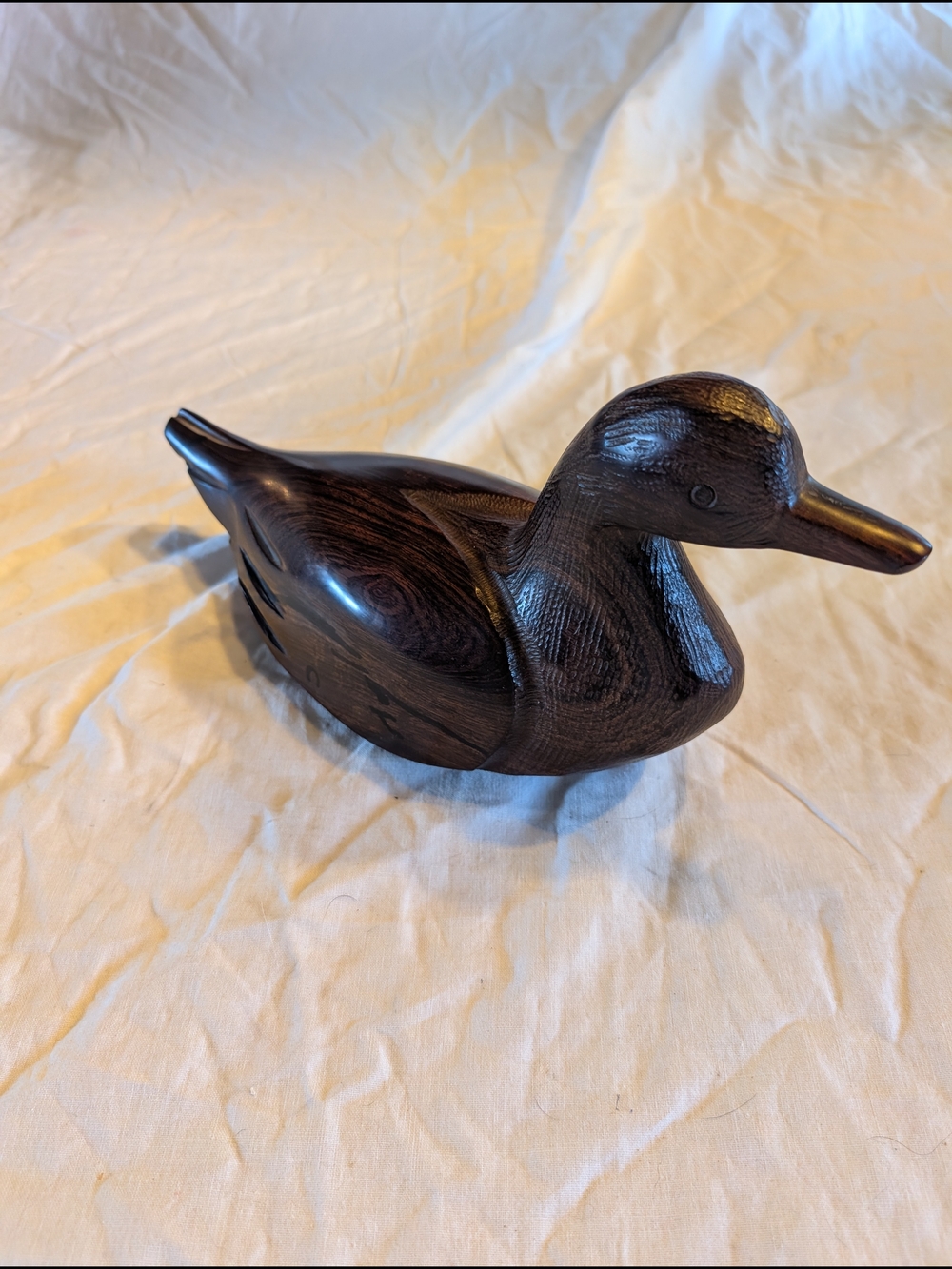 2/80$ Vintage Big And Heavy Dark Brown Handcrafted Wood Duck Figurine